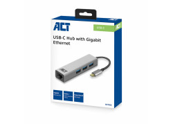 ACT AC7055 3-Poorts USB-C 3.2 (USB 3.0) Hub met Gigabit ethernet poort