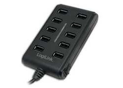 LogiLink 10 Port Hub, USB 2.0 actief met schakelaar Zw