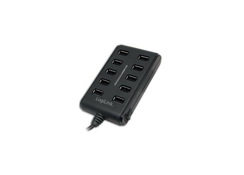 LogiLink 10 Port Hub, USB 2.0 actief met schakelaar Zw