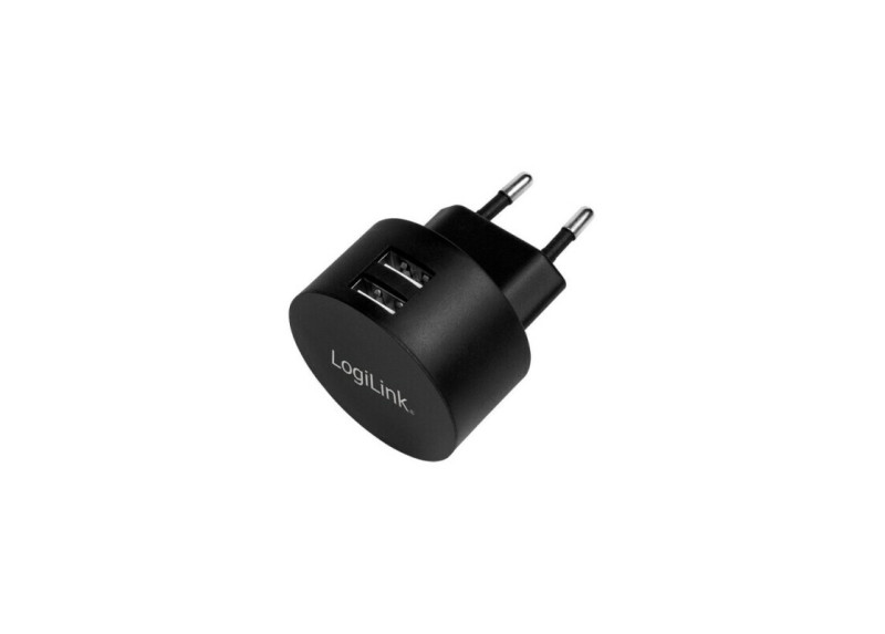 Lader 230V 2xUSB-A 10,5W LogiLink Zwart