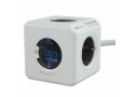 Allocacoc PowerCube Extended, stekkerdoos met energieconsumptie monitor, 4 sockets, 1.5m, wit/grijs