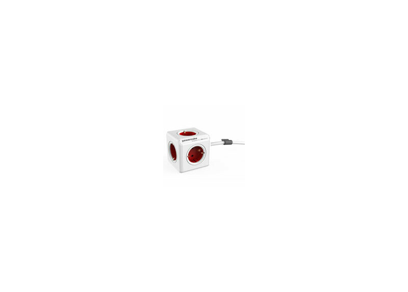 Allocacoc PowerCube Extended, stekkerdoos, 5 sockets, 1.5m, wit/rood