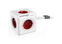 Allocacoc PowerCube Extended, stekkerdoos, 4 sockets type E, 1.5m, wit/rood