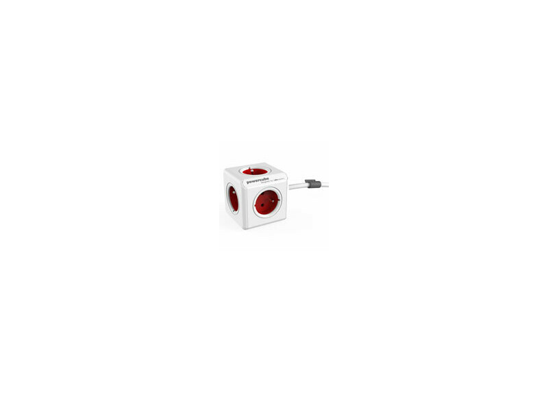 Allocacoc PowerCube Extended, stekkerdoos, 4 sockets type E, 1.5m, wit/rood