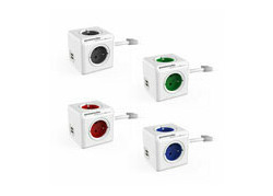 Allocacoc PowerCube Extended, stekkerdoos met USB poorten, 3 sockets type E, 1.5m, wit/rood