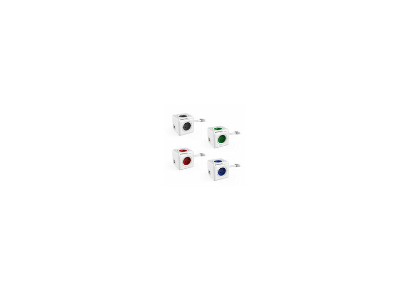 Allocacoc PowerCube Extended, stekkerdoos met USB poorten, 3 sockets type E, 1.5m, wit/rood