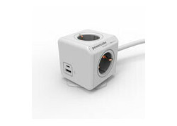 Allocacoc Stekkerdoos met USB-A en USB-C poorten, 4 sockets, 1.5m, wit/grijs