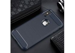 Tuff-luv - Carbon Fiber stijl TPU, beschermende en Schockbestendige achterkant voor de Apple iPhone X case - blauw