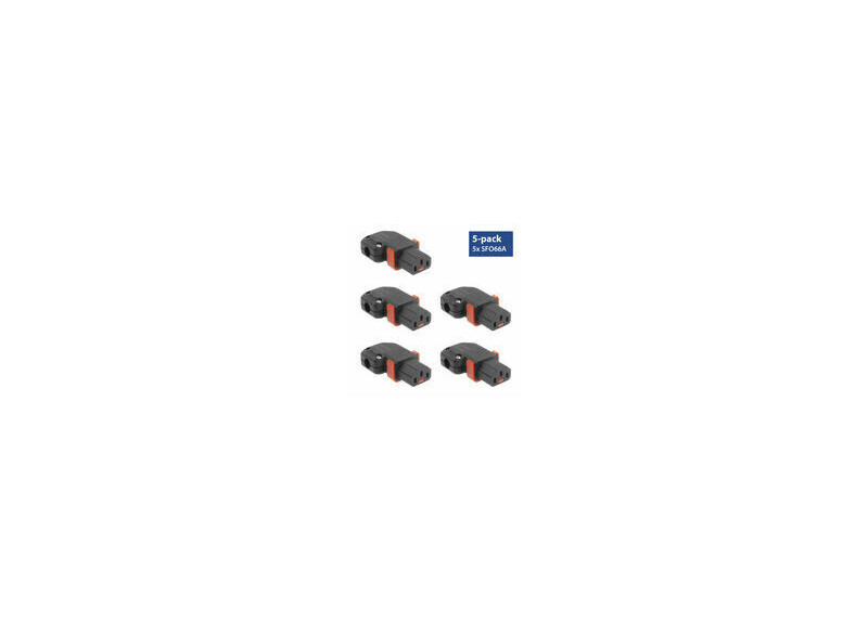 ACT C13 IEC Lock+ herbedraadbaar links of rechts haakse connector zwart, PA130100RBK, 5-Pack