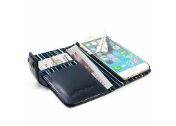 Alston Craig Echt Leren Magnetische Portemonnee Hoesje met RFID Bescherming Iphone 7 Plus en Iphone 8 Plus - Blauw