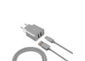 Ksix - Stopcontact met Micro USB Kabel - LG G5 - Samsung Galaxy Note 3 N9000 - Zilver