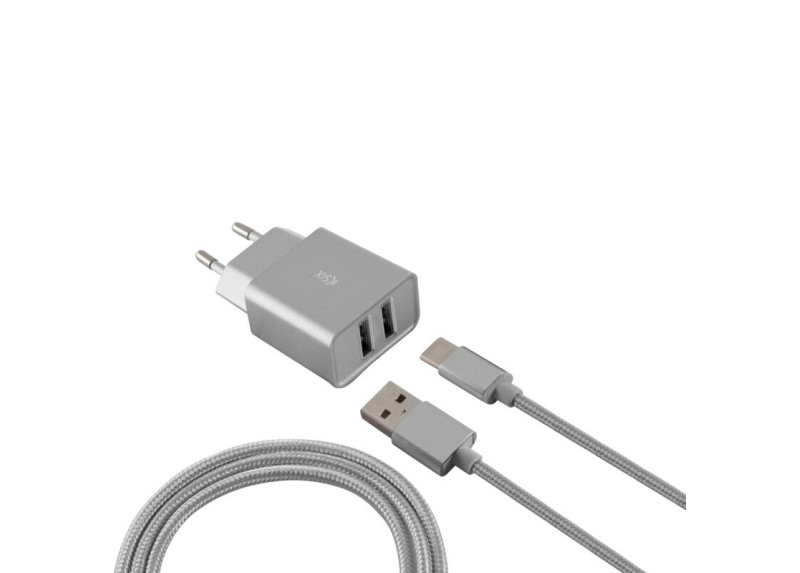 Ksix - Stopcontact met Micro USB Kabel - LG G5 - Samsung Galaxy Note 3 N9000 - Zilver