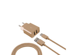 Ksix - Stopcontact met Micro USB Kabel - LG G5 - Samsung Galaxy Note 3 N9000 - Goud