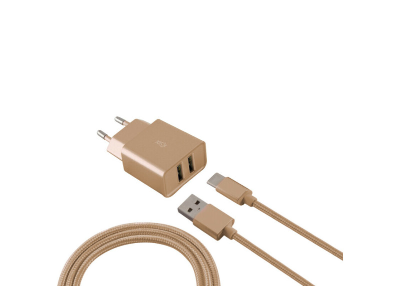 Ksix - Stopcontact met Micro USB Kabel - LG G5 - Samsung Galaxy Note 3 N9000 - Goud