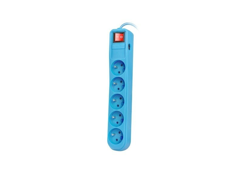 Natec Extreme Media - Stekkerdoos - 5 stopcontacten - overspanningsbeveiliging - 3m - Blauw