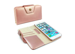 Alston Craig - Echt leren dames streep magnetisch telefoon hoesje voor Apple Iphone 8 - Rose goud