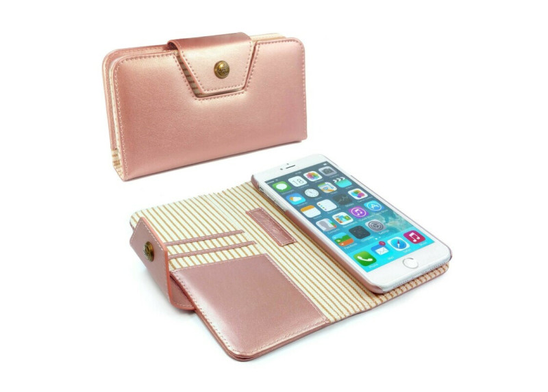 Alston Craig - Echt leren dames streep magnetisch telefoon hoesje voor Apple Iphone 8 - Rose goud