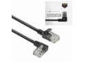 ACT Zwarte 0,5 meter U/UTP CAT6A LSZH slimline patchkabel met RJ45 connectoren, recht naar 90° haaks links