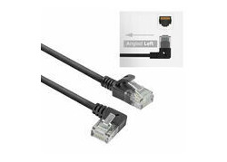 ACT Zwarte 0,5 meter U/UTP CAT6A LSZH slimline patchkabel met RJ45 connectoren, recht naar 90° haaks links