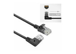 ACT Zwarte 1 meter U/UTP CAT6A LSZH slimline patchkabel met RJ45 connectoren, recht naar 90° haaks rechts