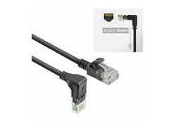 ACT Zwarte 1 meter U/UTP CAT6A LSZH slimline patchkabel met RJ45 connectoren, recht naar 90° haaks beneden