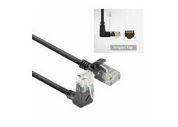 ACT Zwarte 1 meter U/UTP CAT6A LSZH slimline patchkabel met RJ45 connectoren, recht naar 90° haaks boven