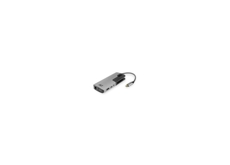 ACT AC7043 USB-C naar HDMI of VGA multiport adapter met ethernet, USB hub, cardreader, audio en PD pass through