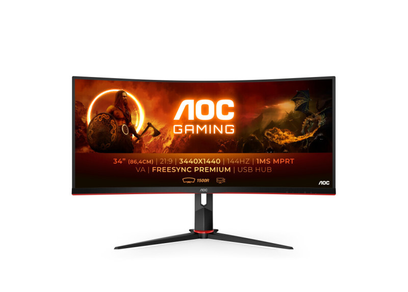 AOC G2 CU34G2X/BK computer monitor 86,4 cm (34") 3440 x 1440 Pixels Quad HD LED Zwart, Rood