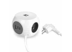 ACT Stekkerdoos kubus met 3 type E stopcontacten, 30W Power Delivery USB-C/A poorten, kabellengte 1,5m