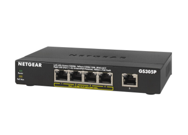 NETGEAR GS305Pv2 Unmanaged Gigabit Ethernet (10/100/1000) Power over Ethernet (PoE) Zwart