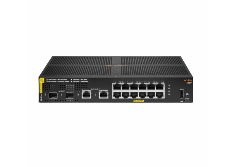 Aruba 6000 12G Class4 PoE 2G/2SFP 139W Managed L3 Gigabit Ethernet (10/100/1000) Power over Ethernet (PoE) 1U