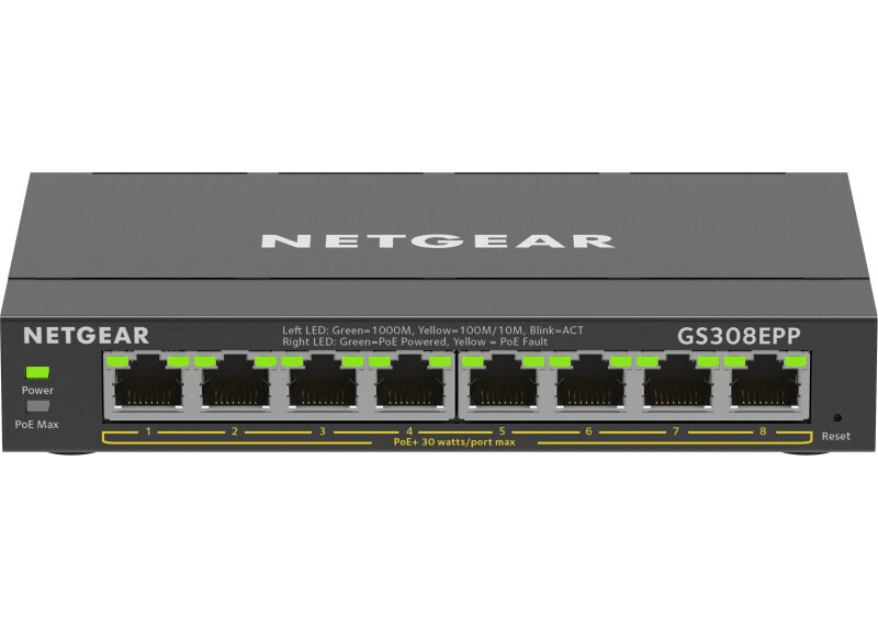 NETGEAR 8-Port Gigabit Ethernet High-Power PoE+ Plus Switch (GS308EPP)